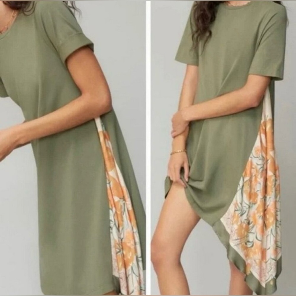 TINY by Anthropologie NWT Guilia Asymetrical Green Dress Sz M Boho Lagenlook